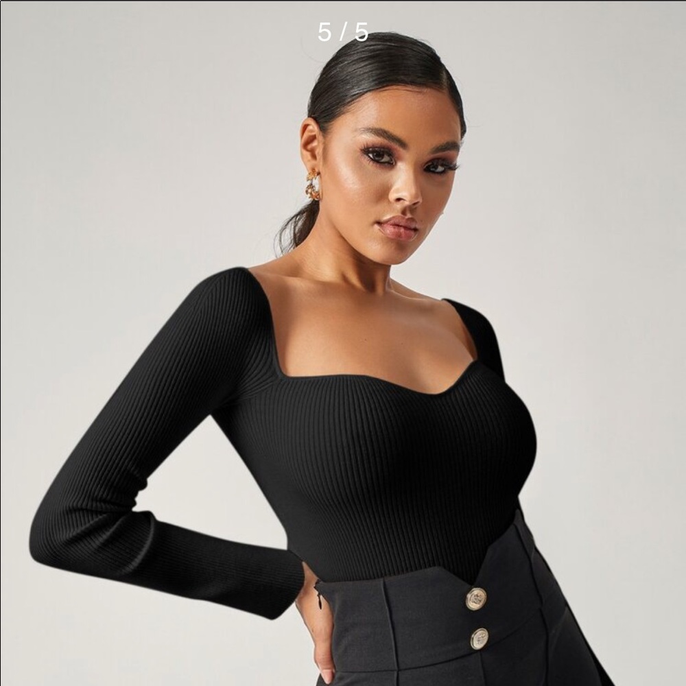 SheIn Rib-knit sweetheart neck sweater